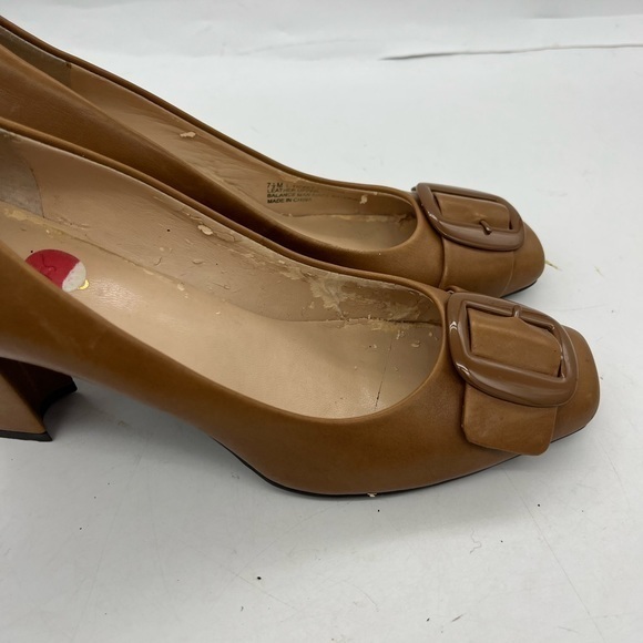 Franco Sarto Women’s Ticket Brown Genuine Leather Buckle Front Closed Toe Heels - Picture 6 of 12